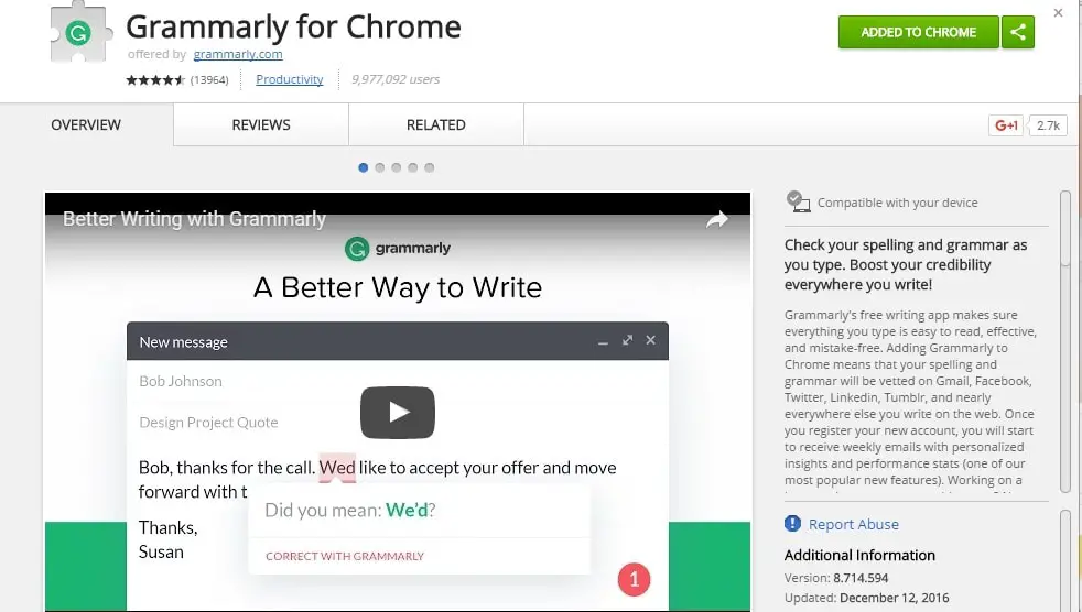Grammarly for Chrome Chrome 